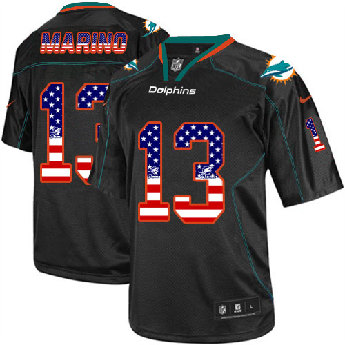 Men's Elite Dan Marino Nike Jersey Black - #13 USA Flag Fashion NFL Miami Dolphins